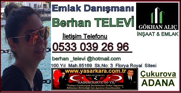 Başarılı Emlak Danışmanı BERHAN TELEVİ  Diyor ki;  ”İnşaat ve Emlak Sektörünün Gözde Adresi Gökhan  Alıç İnşaat Emlak” Seçkin Müşterilerimizin Hizmetinde. Bizleri Aramanız Sizler Ulaşmamız demek…”